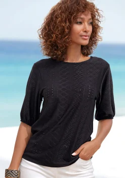 Strandmode|Vivance Kurzarmshirt creme,schwarz