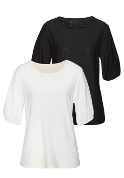 Strandmode|Vivance Kurzarmshirt creme,schwarz
