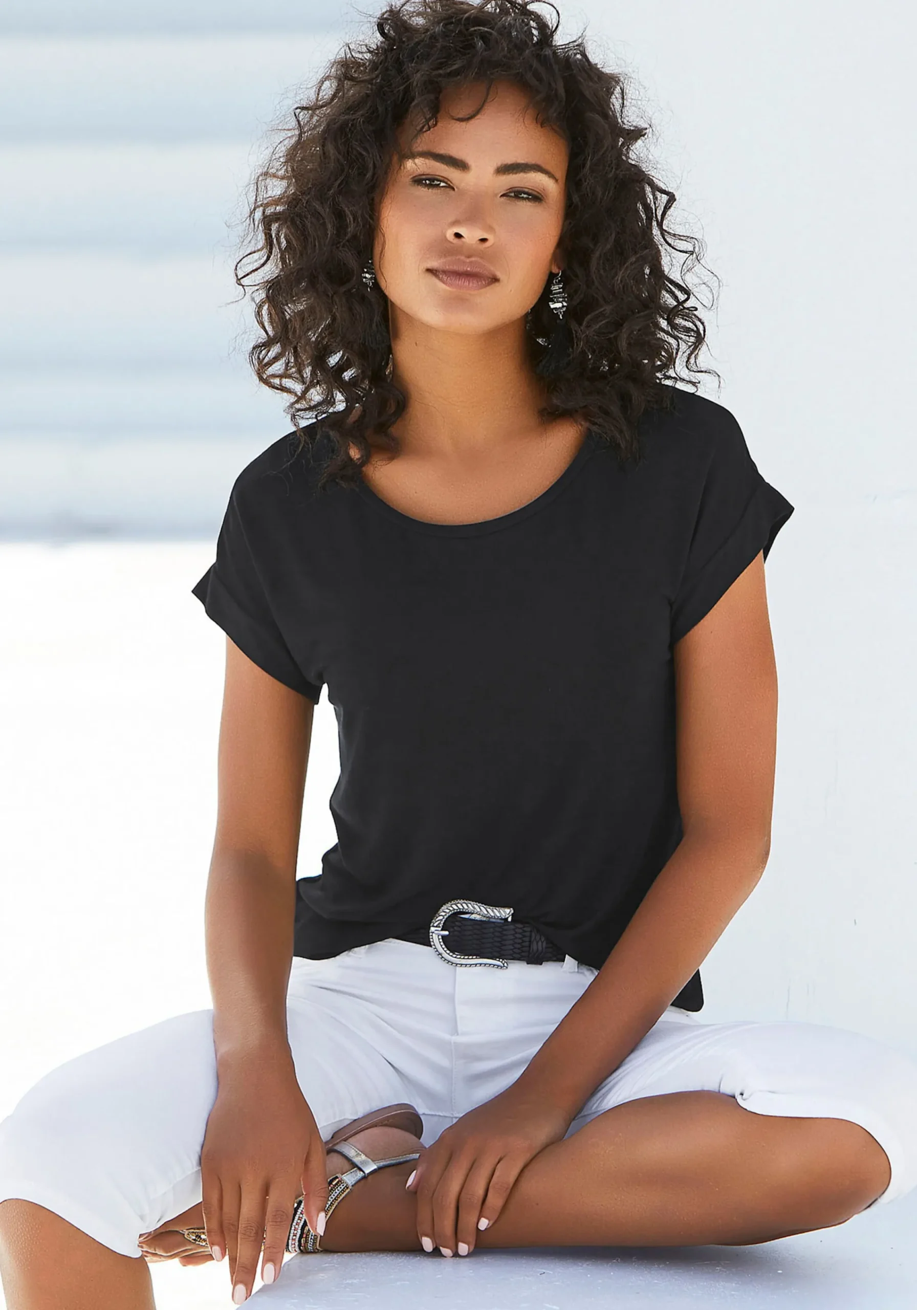 Strandmode|Shirts|Vivance Kurzarmshirt lila,schwarz
