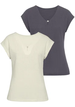 Strandmode|LASCANA Kurzarmshirt creme,navy