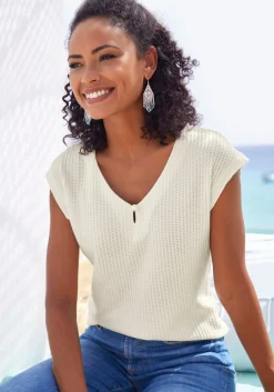 Strandmode|LASCANA Kurzarmshirt creme,navy