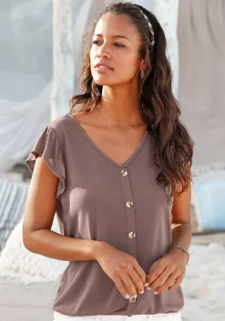 Strandmode|LASCANA Kurzarmshirt taupe,schwarz