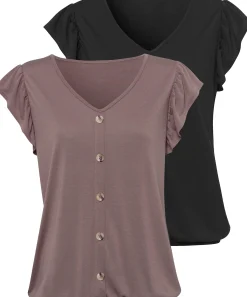 Strandmode|LASCANA Kurzarmshirt taupe,schwarz