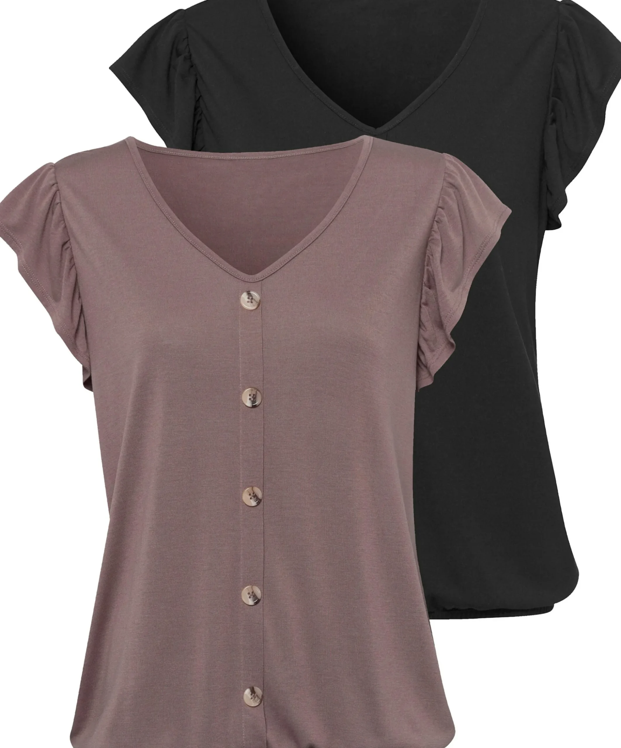 Strandmode|LASCANA Kurzarmshirt taupe,schwarz