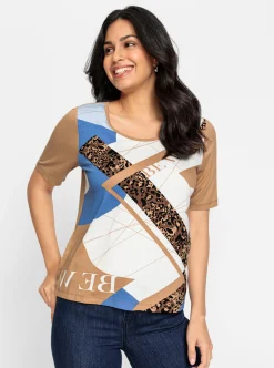 Shirts| Kurzarmshirt camel-ecru-bedruckt