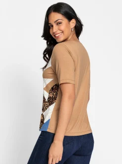Shirts| Kurzarmshirt camel-ecru-bedruckt