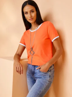Shirts|heine Kurzarmshirt orange-weiß
