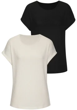 Strandmode|Vivance Kurzarmshirt schwarz,creme