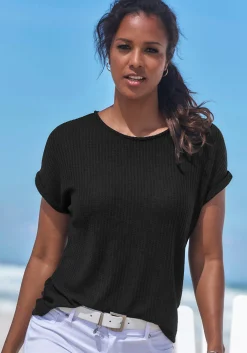 Strandmode|Vivance Kurzarmshirt schwarz,creme