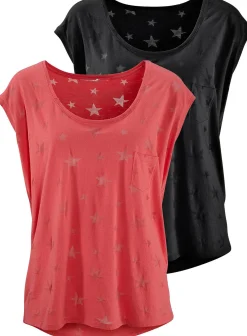 Shirts|Beachtime Kurzarmshirt koralle,schwarz