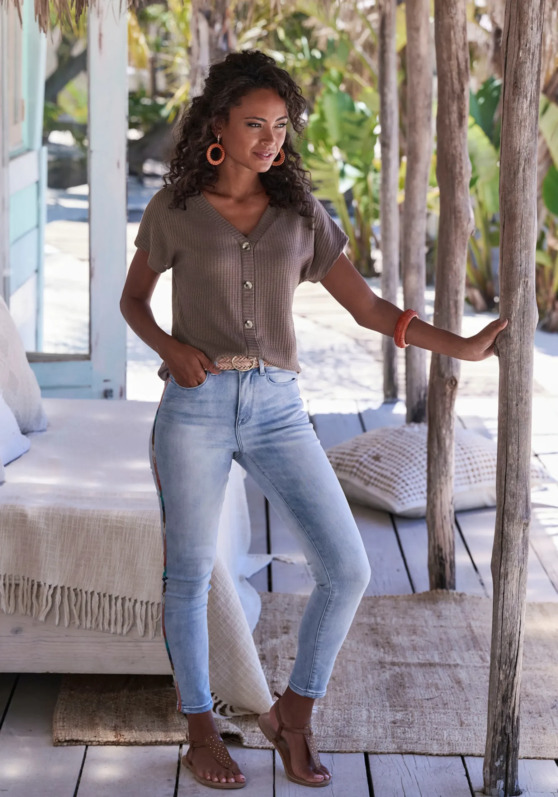Strandmode|Shirts|LASCANA Kurzarmshirt taupe