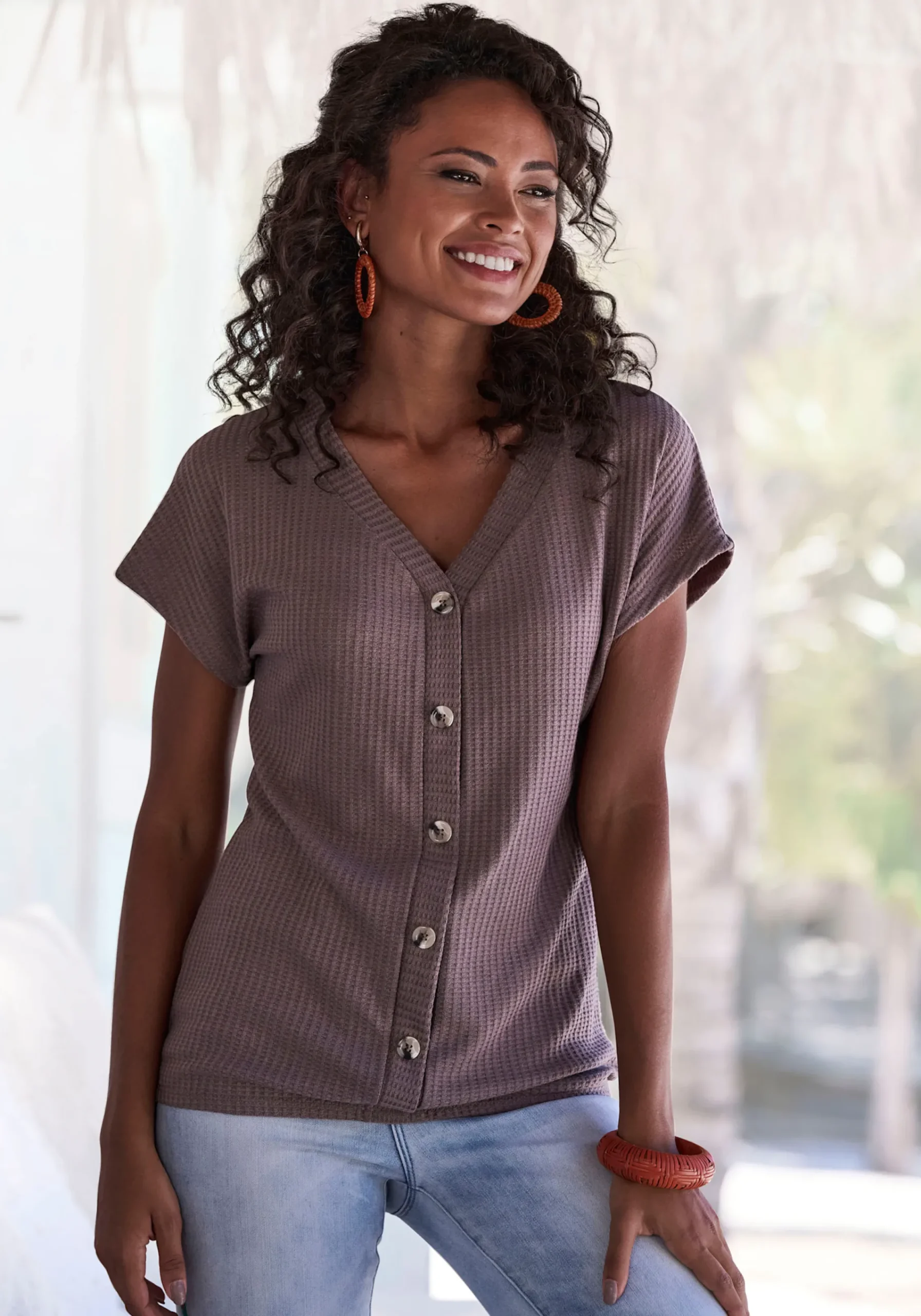 Strandmode|Shirts|LASCANA Kurzarmshirt taupe