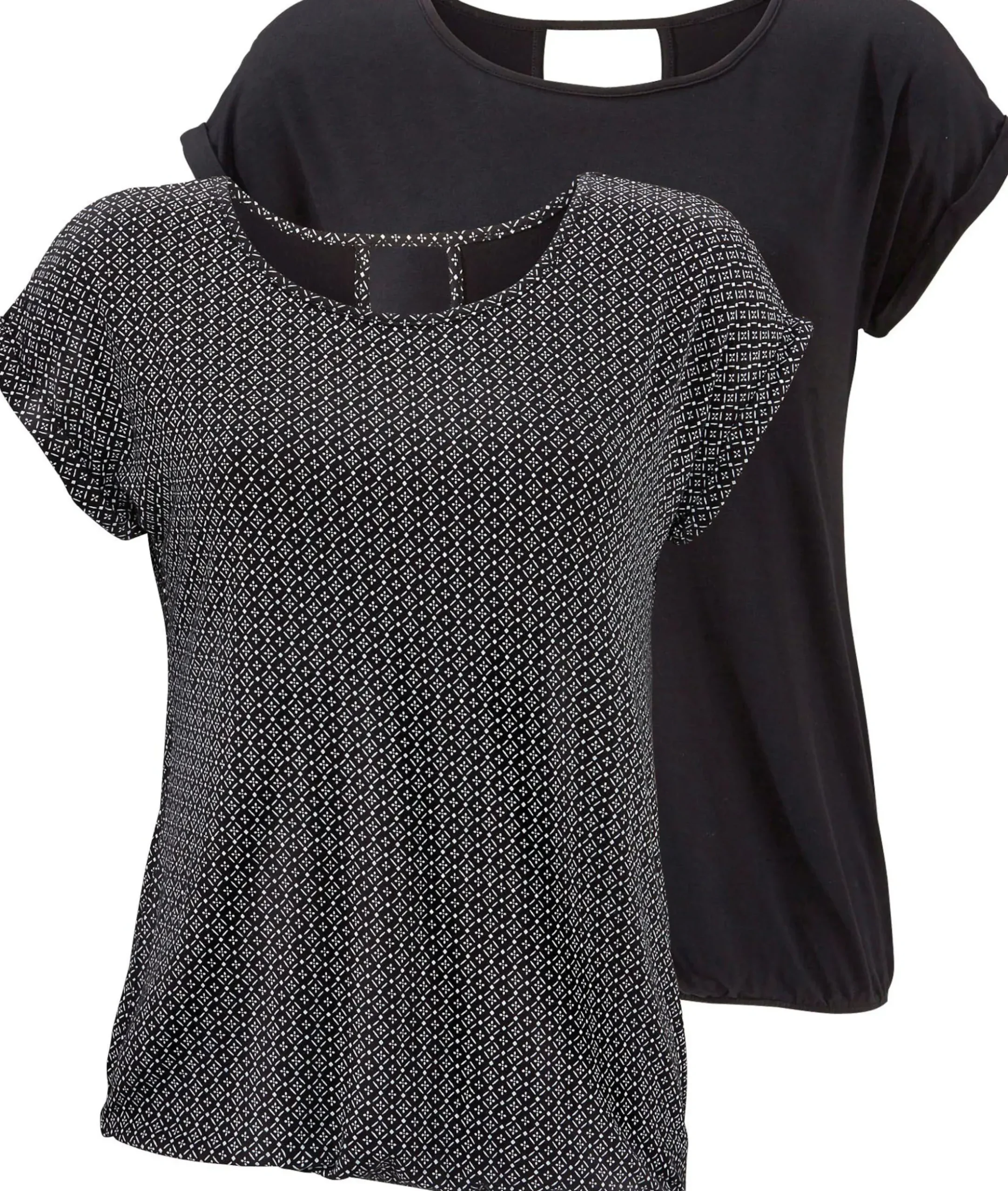 Shirts|LASCANA Kurzarmshirt schwarz-gemustert,schwarz