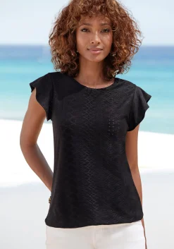 Shirts|Vivance Kurzarmshirt creme,schwarz