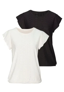 Shirts|Vivance Kurzarmshirt creme,schwarz