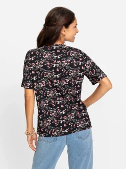 Shirts| Kurzarmshirt schwarz-hellrosé-gemustert