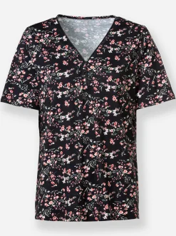 Shirts| Kurzarmshirt schwarz-hellrosé-gemustert