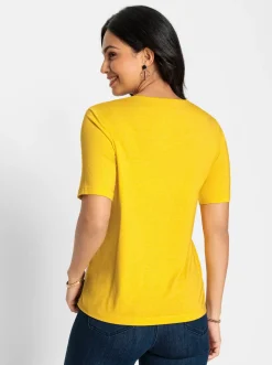Shirts| Kurzarmshirt sonnengelb-ecru-bedruckt