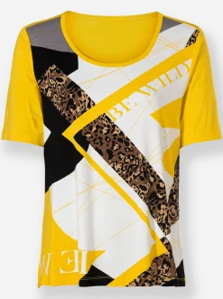 Shirts| Kurzarmshirt sonnengelb-ecru-bedruckt