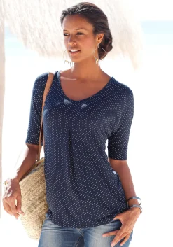 Strandmode|Shirts|LASCANA Kurzarmshirt navy-gepunktet