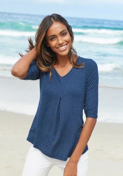 Strandmode|Shirts|LASCANA Kurzarmshirt navy-gepunktet