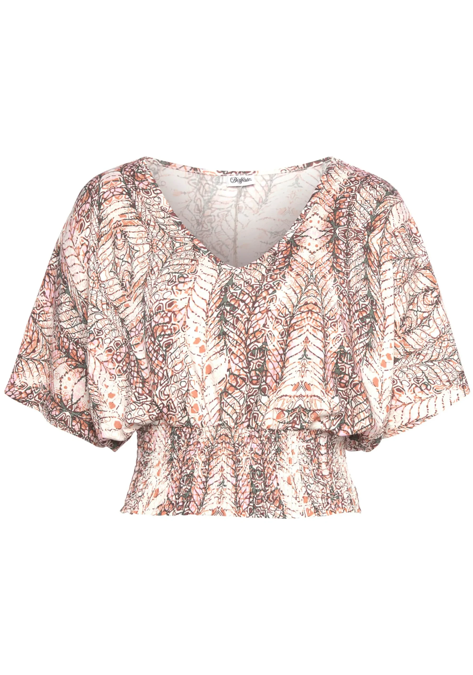 Strandmode|Buffalo Kurzarmshirt beigebedruckt