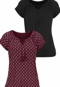 Strandmode|Vivance Kurzarmshirt bordeaux-gemustert,schwarz