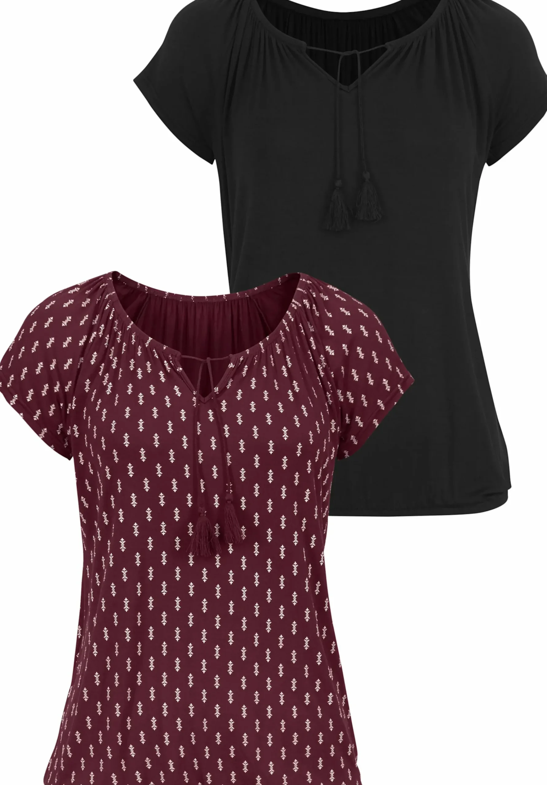 Strandmode|Vivance Kurzarmshirt bordeaux-gemustert,schwarz