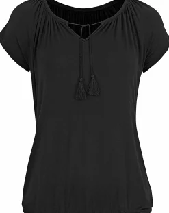 Strandmode|Vivance Kurzarmshirt bordeaux-gemustert,schwarz