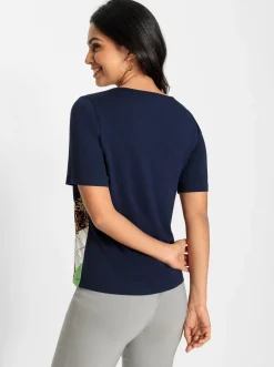 Shirts| Kurzarmshirt marine-ecru-bedruckt