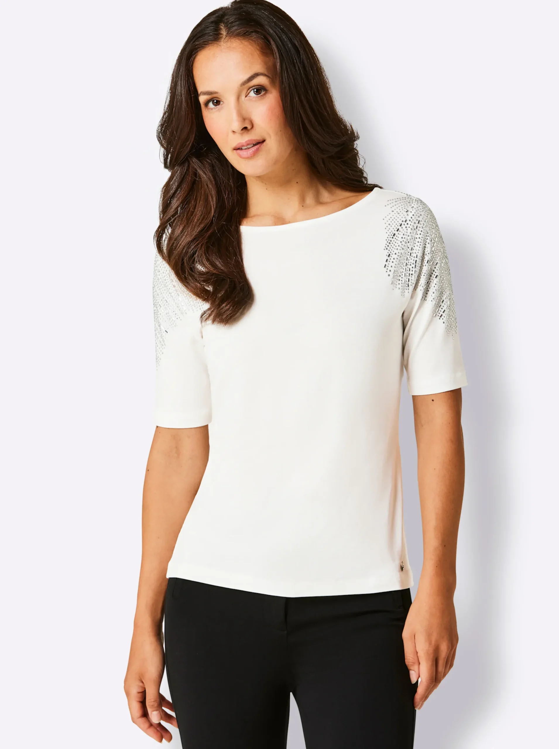 Shirts|CREATION L PREMIUM Kurzarmshirt im geschmeidigen Materialmix ecru