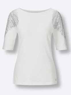 Shirts|CREATION L PREMIUM Kurzarmshirt im geschmeidigen Materialmix ecru