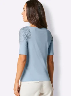 Shirts|CREATION L PREMIUM Kurzarmshirt im geschmeidigen Materialmix hellblau