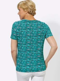 Shirts| Kurzarmshirt im grafischen Dessin smaragd-gemustert