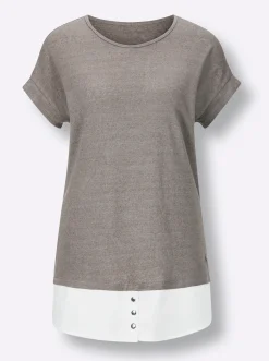 Shirts|CREATION L PREMIUM Kurzarmshirt im Leinen-Viskose-Mix taupe-ecru