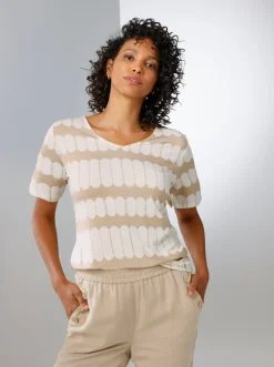Shirts|CREATION L PREMIUM Kurzarmshirt in atmungsaktiver Qualität beige-weiß-bedruckt