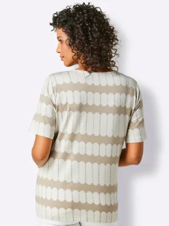 Shirts|CREATION L PREMIUM Kurzarmshirt in atmungsaktiver Qualität beige-weiß-bedruckt