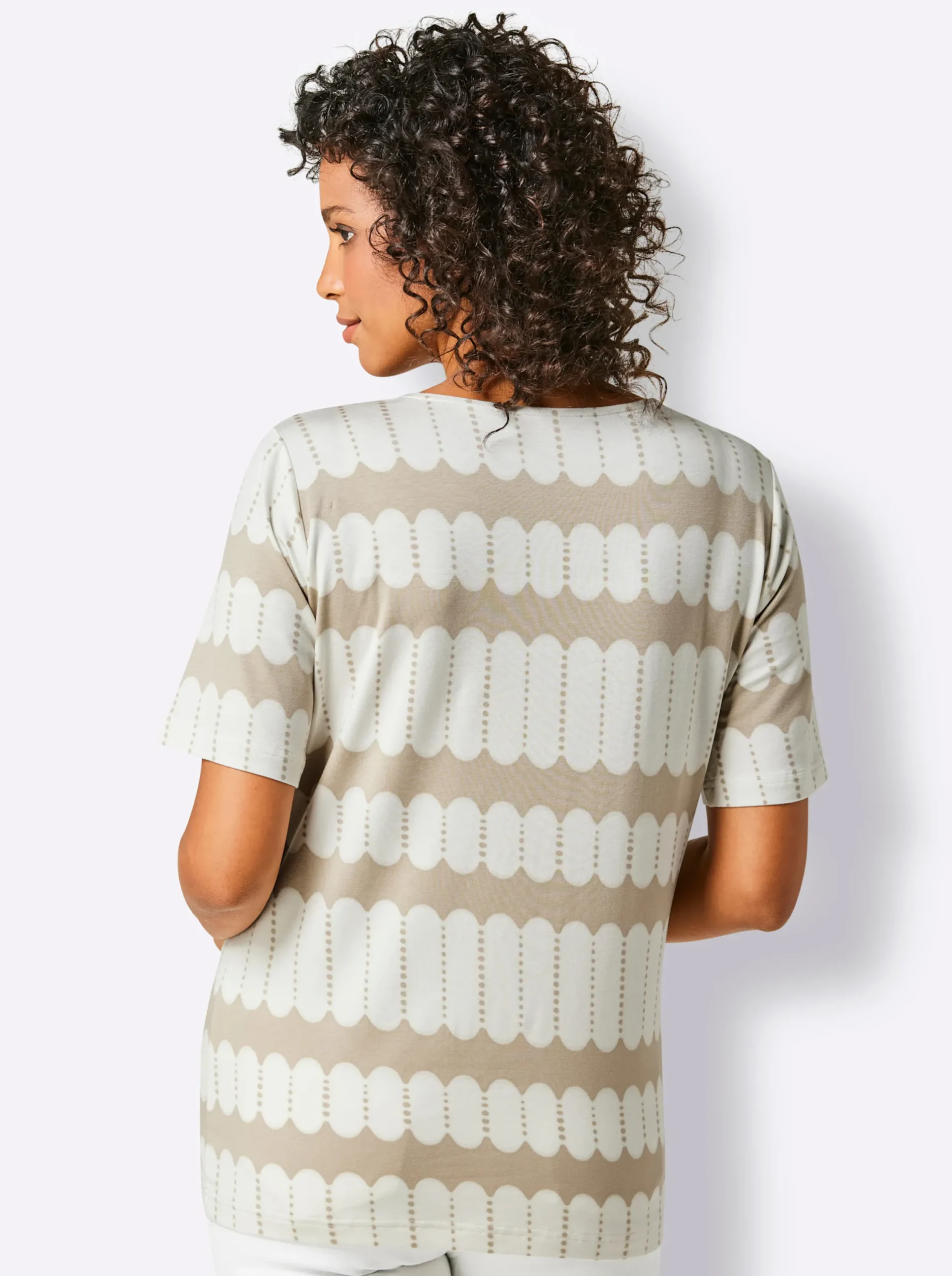 Shirts|CREATION L PREMIUM Kurzarmshirt in atmungsaktiver Qualität beige-weiß-bedruckt