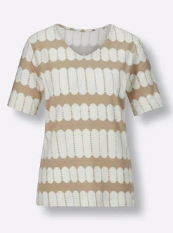 Shirts|CREATION L PREMIUM Kurzarmshirt in atmungsaktiver Qualität beige-weiß-bedruckt