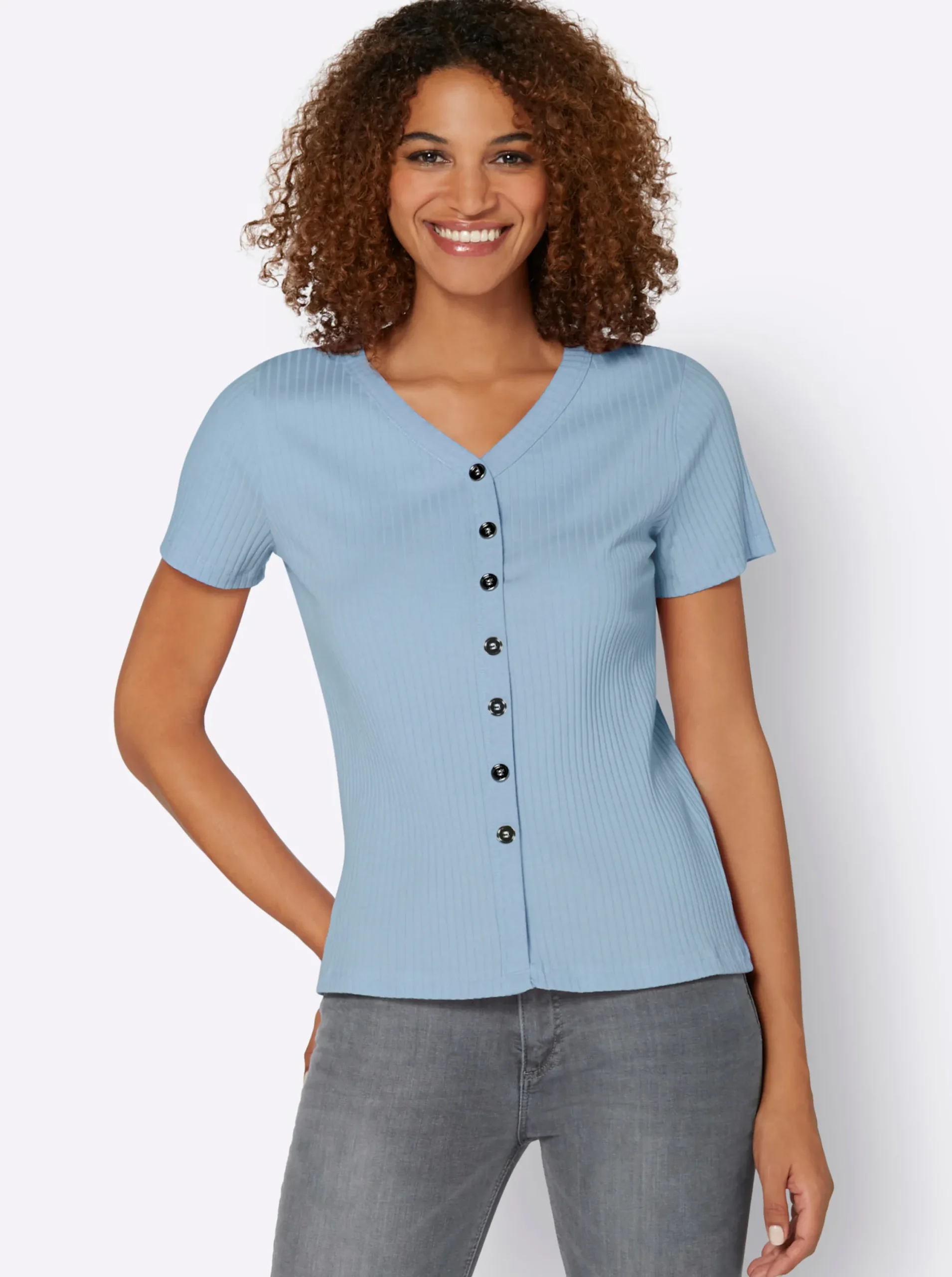 Shirts| Kurzarmshirt in elastischer Ripp-Qualität hellblau