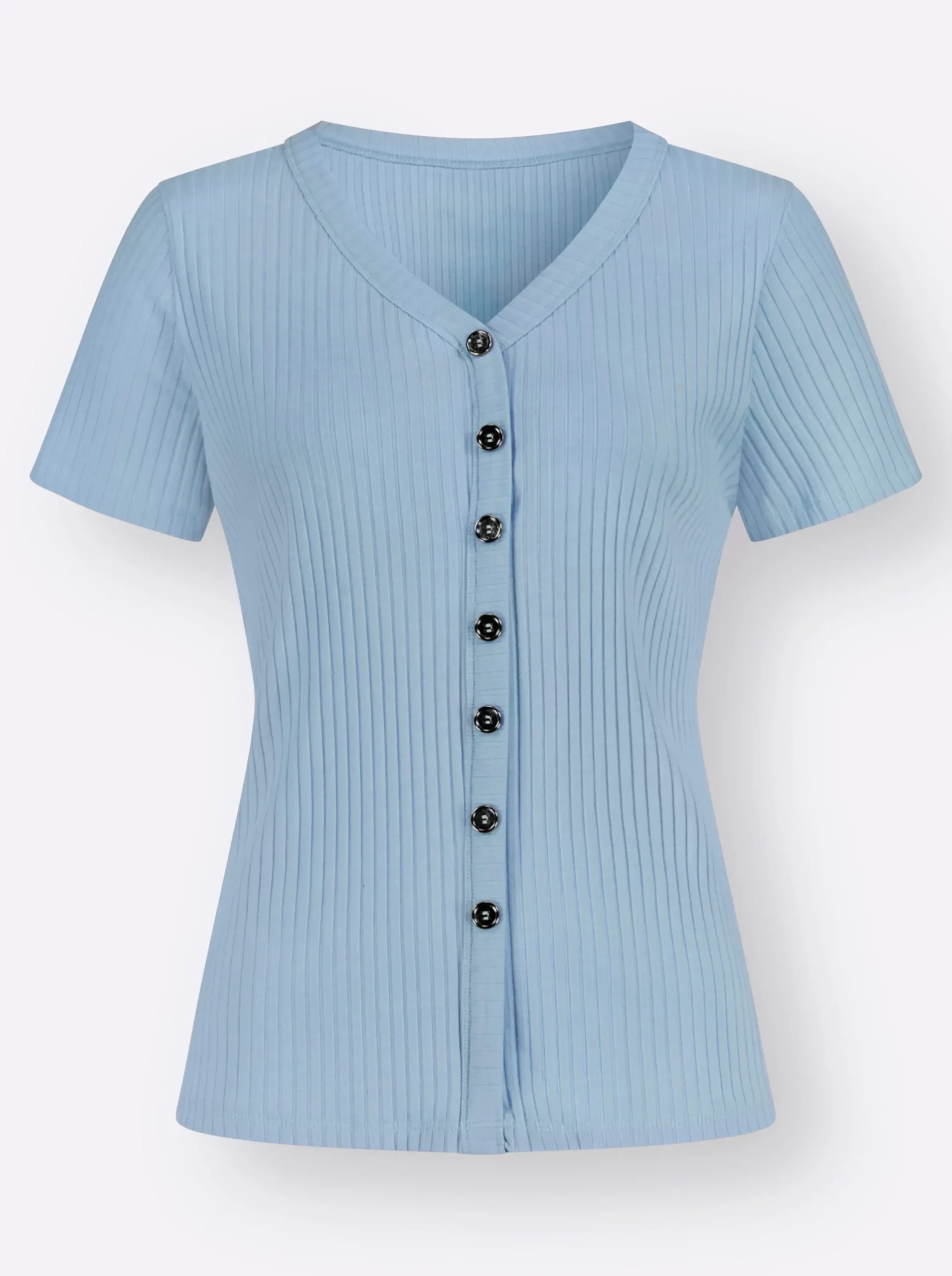Shirts| Kurzarmshirt in elastischer Ripp-Qualität hellblau