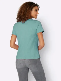 Strandmode|Shirts| Kurzarmshirt in elastischer Ripp-Qualität salbei