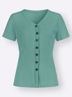 Strandmode|Shirts| Kurzarmshirt in elastischer Ripp-Qualität salbei