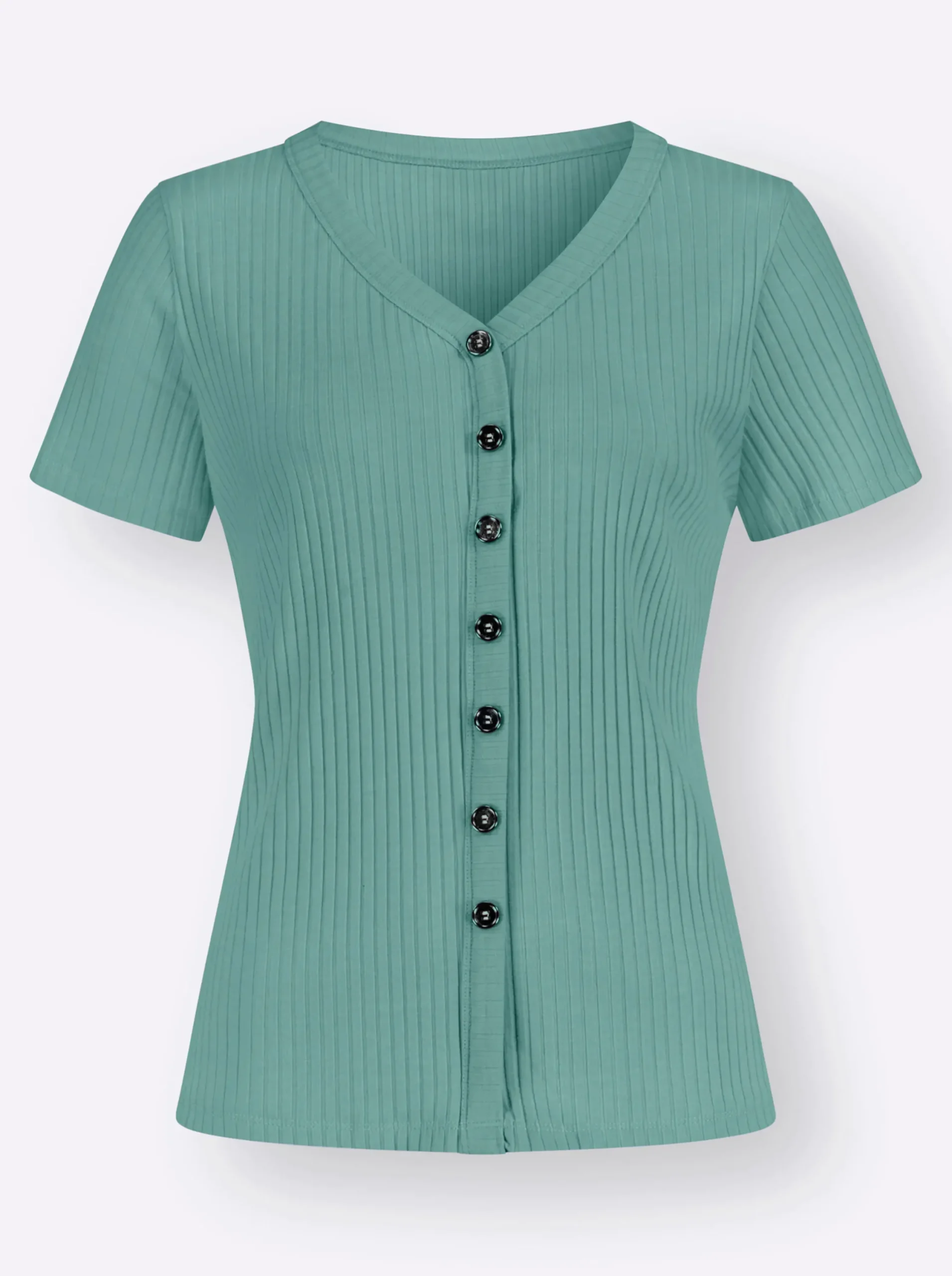 Strandmode|Shirts| Kurzarmshirt in elastischer Ripp-Qualität salbei