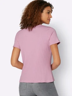 Strandmode|Shirts| Kurzarmshirt in elastischer Ripp-Qualität rosé