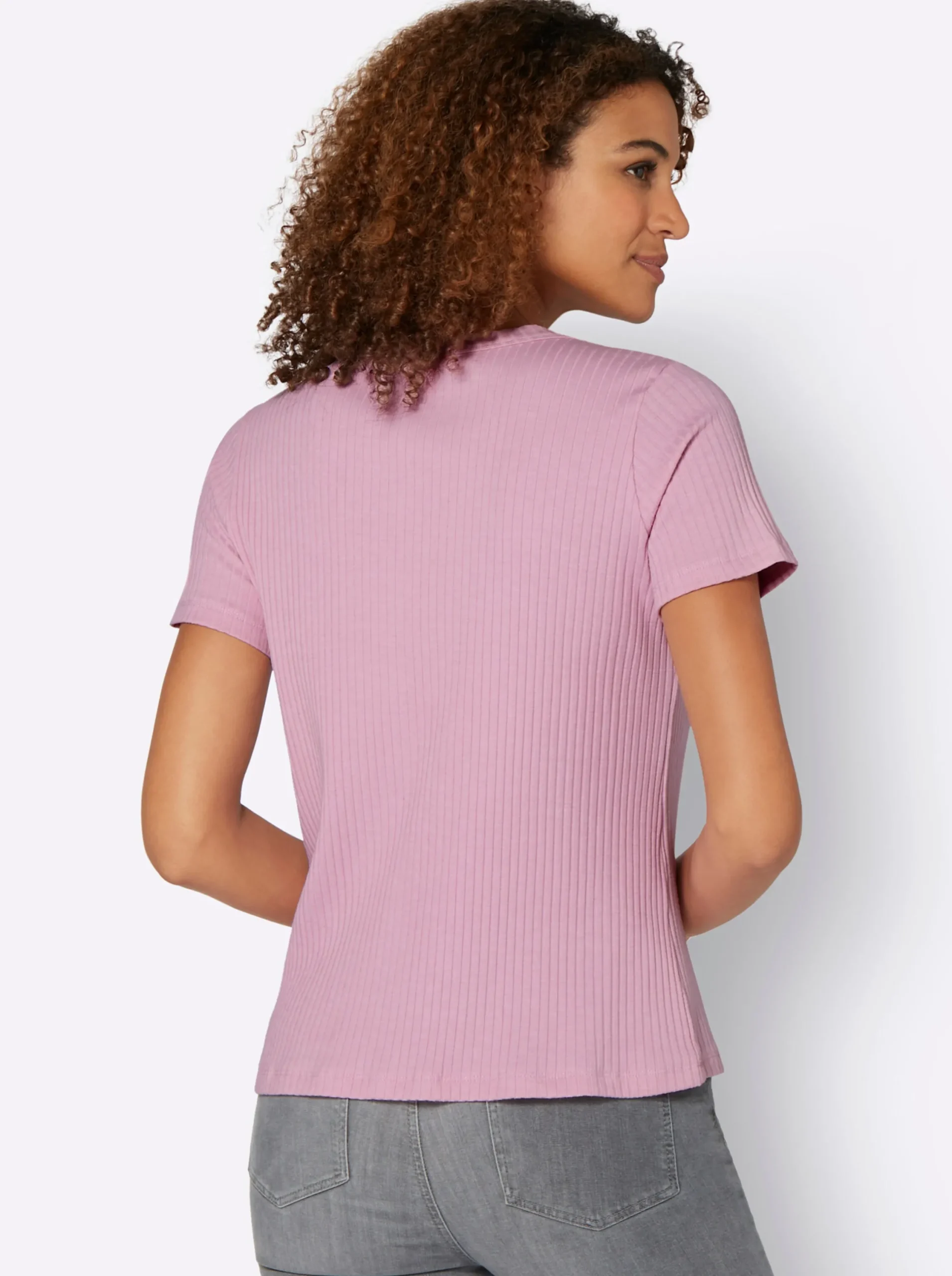Strandmode|Shirts| Kurzarmshirt in elastischer Ripp-Qualität rosé