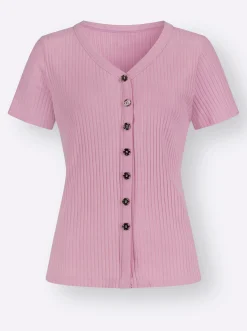 Strandmode|Shirts| Kurzarmshirt in elastischer Ripp-Qualität rosé