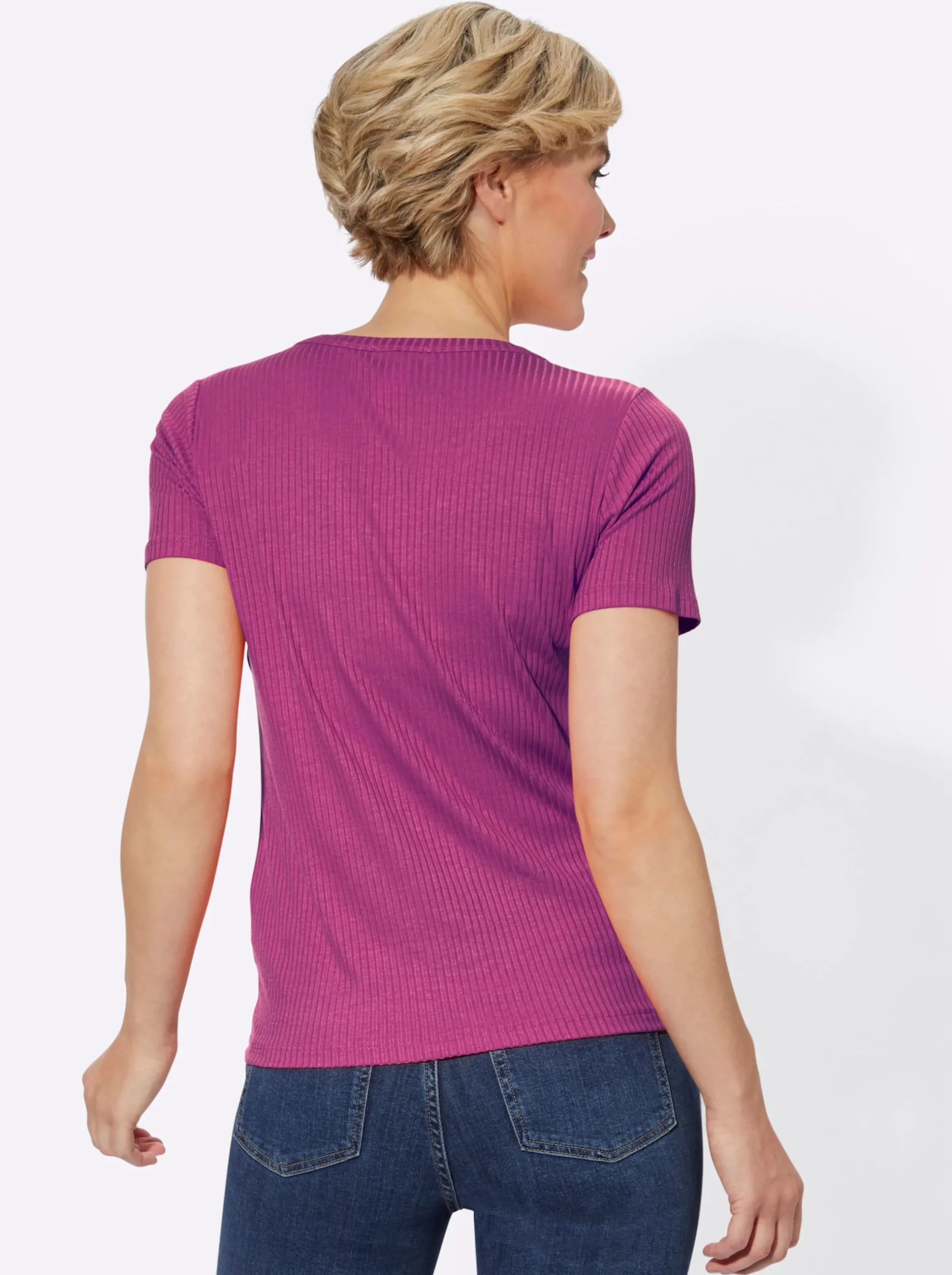 Shirts| Kurzarmshirt in elastischer Ripp-Qualität magenta