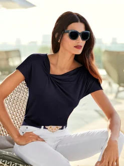 Shirts|heine Kurzarmshirt in weicher Viskose-Qualität marine