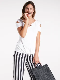 Strandmode|heine Kurzarmshirt mit asymmetrischem Ausschnitt weiß